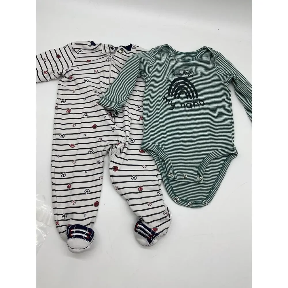 Little Me Sleeper Carter's Bodysuit Baby Boys 9‎ Months Sports Stripe Nana Set